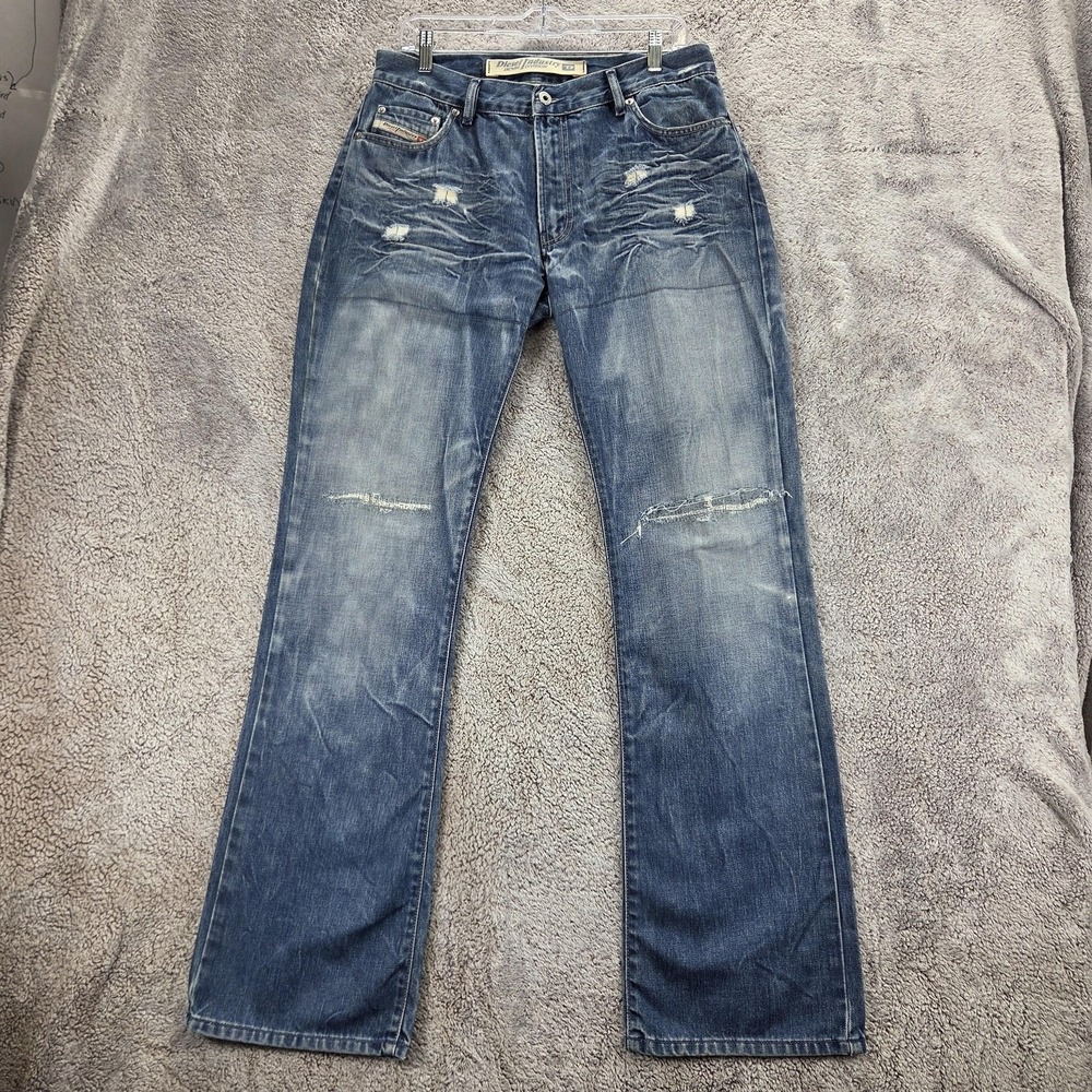 Diesel Jeans Mens 34x34 Blue Fanker Slim Bootcut Made in Italy Thrashed 00T13